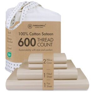 600 Thread Count Cal King Bed Sheets Set with 16” Deep Pocket - 4-Piece Beige